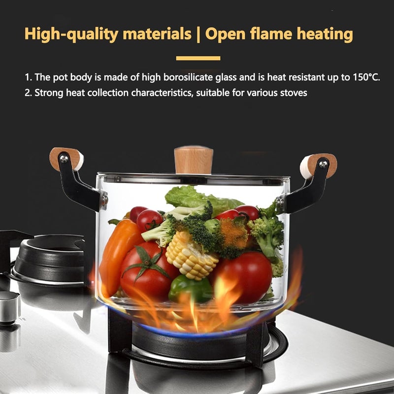 Miecux Glass Saucepan with Cover,3.5L/118 OZ Heat-resistant Glass Stovetop Pot and Pan with Lid, The Best Handmade Glass Cookware Set Cooktop Safe for Pasta Noodle, Soup, Milk, Baby Food (3.5L/118OZ) - Image 2